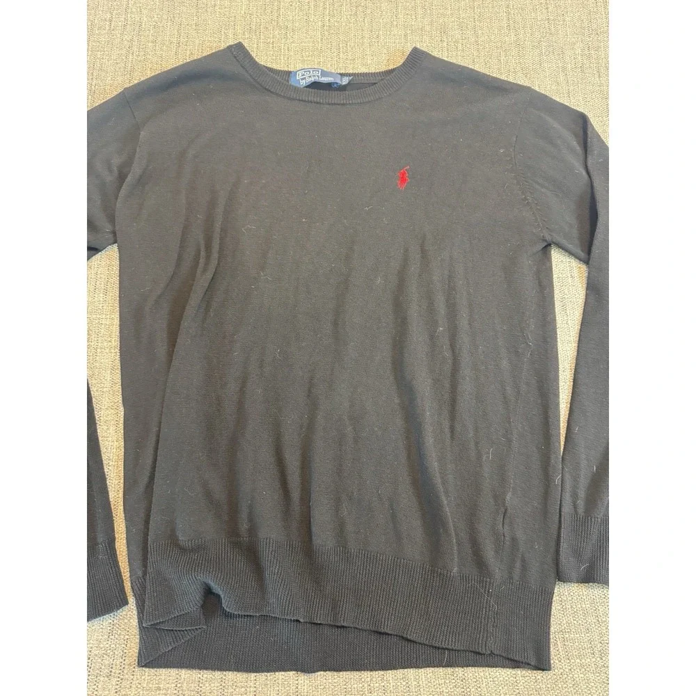 Polo Ralph Lauren Mens Black Cotton Crewneck‎ Sweater Red Pony Logo Large XXL